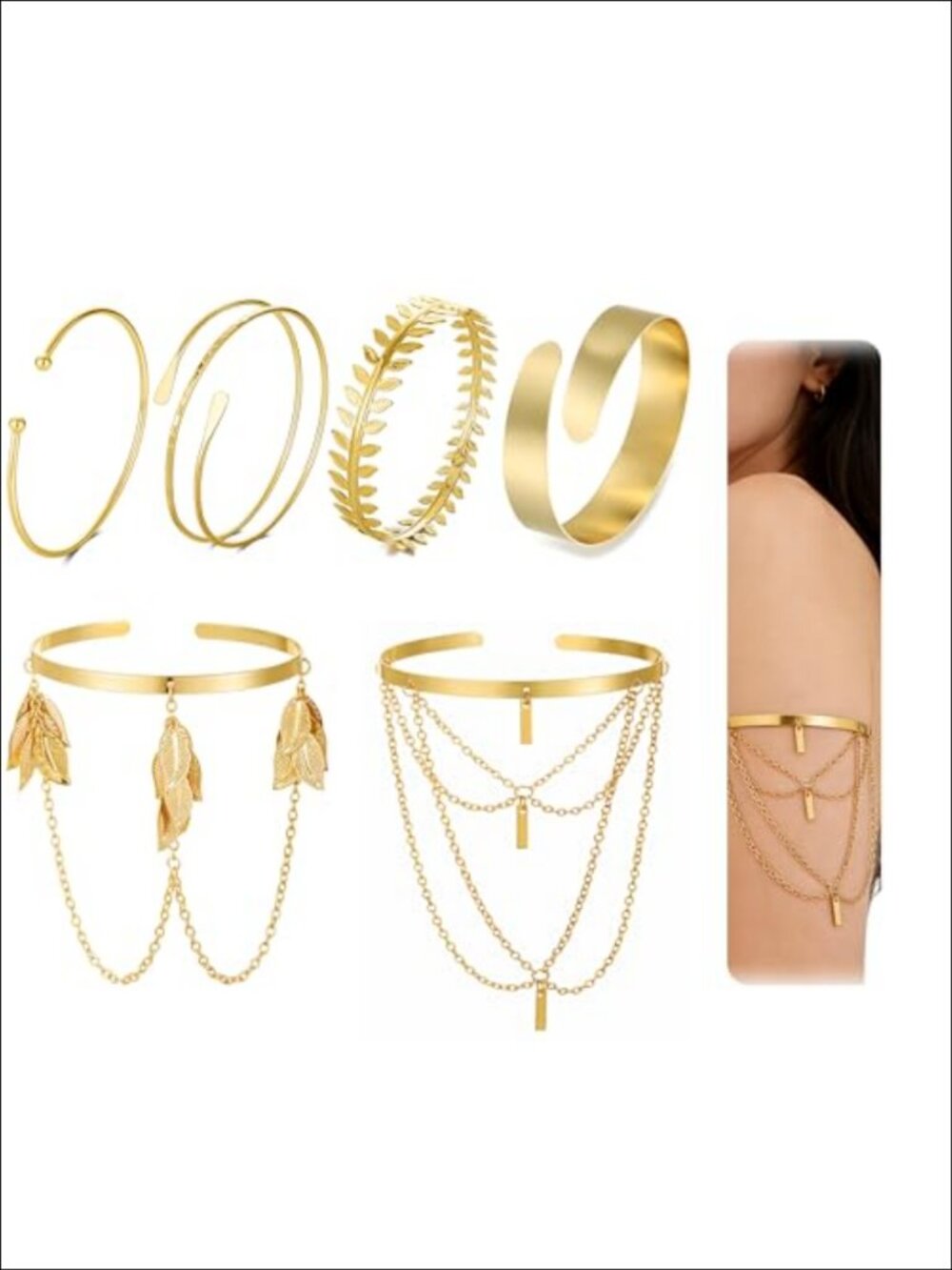 6Pc Gold Arm Cuff Set Open Upper Arm Bangle Bracelets Women Jewelry
